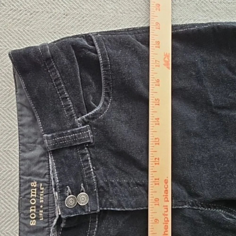 Sonoma Corduroy Pants Women's 10 Average (34x32) Black Boot Cut Brown Flap‎ Pkt